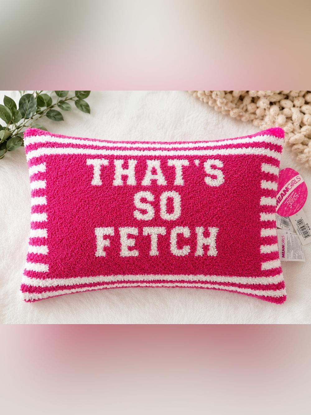 Mean Girls “That’s So Fetch” Throw Pillow Pink White 15” x 9” Movie Quote NWT